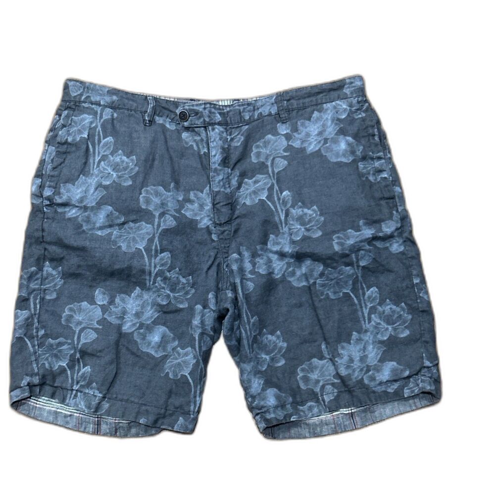 Tommy Bahama Shorts Mens 40 Reversible Linen Floral Blue Pink Casual Pockets